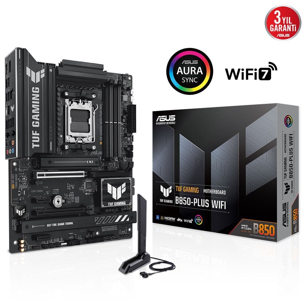 ASUS TUF GAMING B850-PLUS WIFI B850 DDR5 (Vga Yok) GLan 2.5G ATX HD DP TYP-C WIFI BT RGB M2 AM5 AMD Anakart