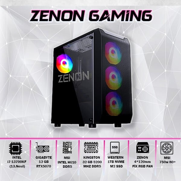 ZENON Gaming ZG-163 i7-13700KF 32GB 1TB SSD 12gb RTX5070 DOS Masaüstü Oyun Bilgisayarı (3 Yıl Garanti)