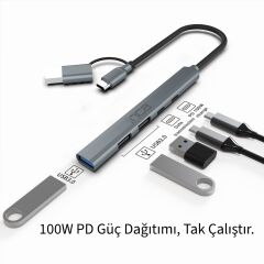 INCA IUTP-06T USB 3.0 & Type-C 3.1 1 X USB 3.0 +2 X USB+Type-c PD100W 2.0 Aluminyum Kasa