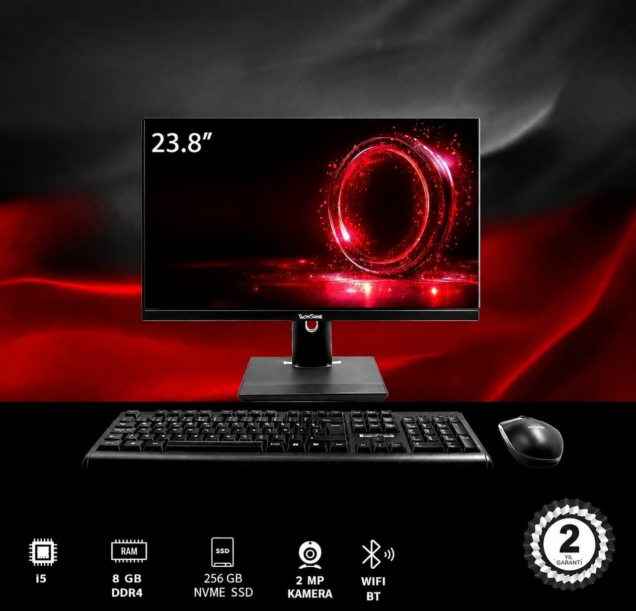 SUNCOM Pro Plus SCA-1112-V2 i5-6500T 8GB 256GB SSD 23.8'' Siyah DOS AIO PC Pivot Ayak