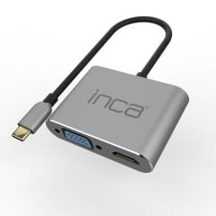INCA ITPC-06T USB C 4'ü 1 Arada Adaptör USB C – HDMI+VGA+USB Güç Dağıtım Adaptörü