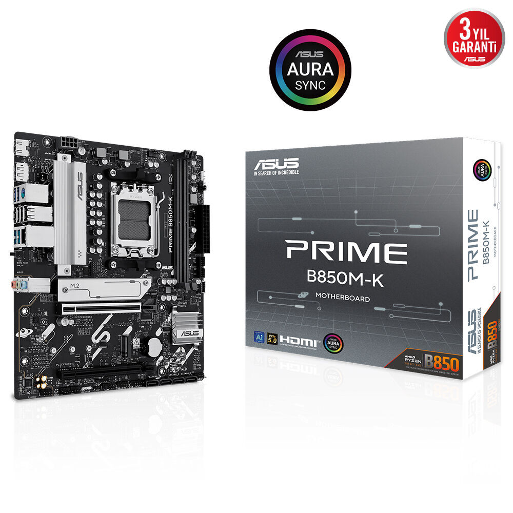 ASUS PRIME B850M-K B850M DDR5 (Vga Yok) GLan 2.5G mATX HD DP M2 AM5 AMD Anakart