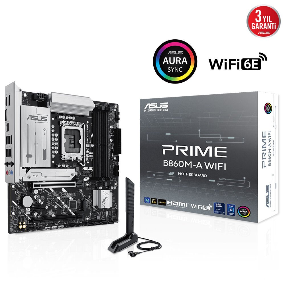 ASUS PRIME B860M-A WIFI B860 DDR5 (Vga Yok) GLan 2.5G mATX HD DP WIFI6 BT M2 TYP-C RGB 1851p Anakart