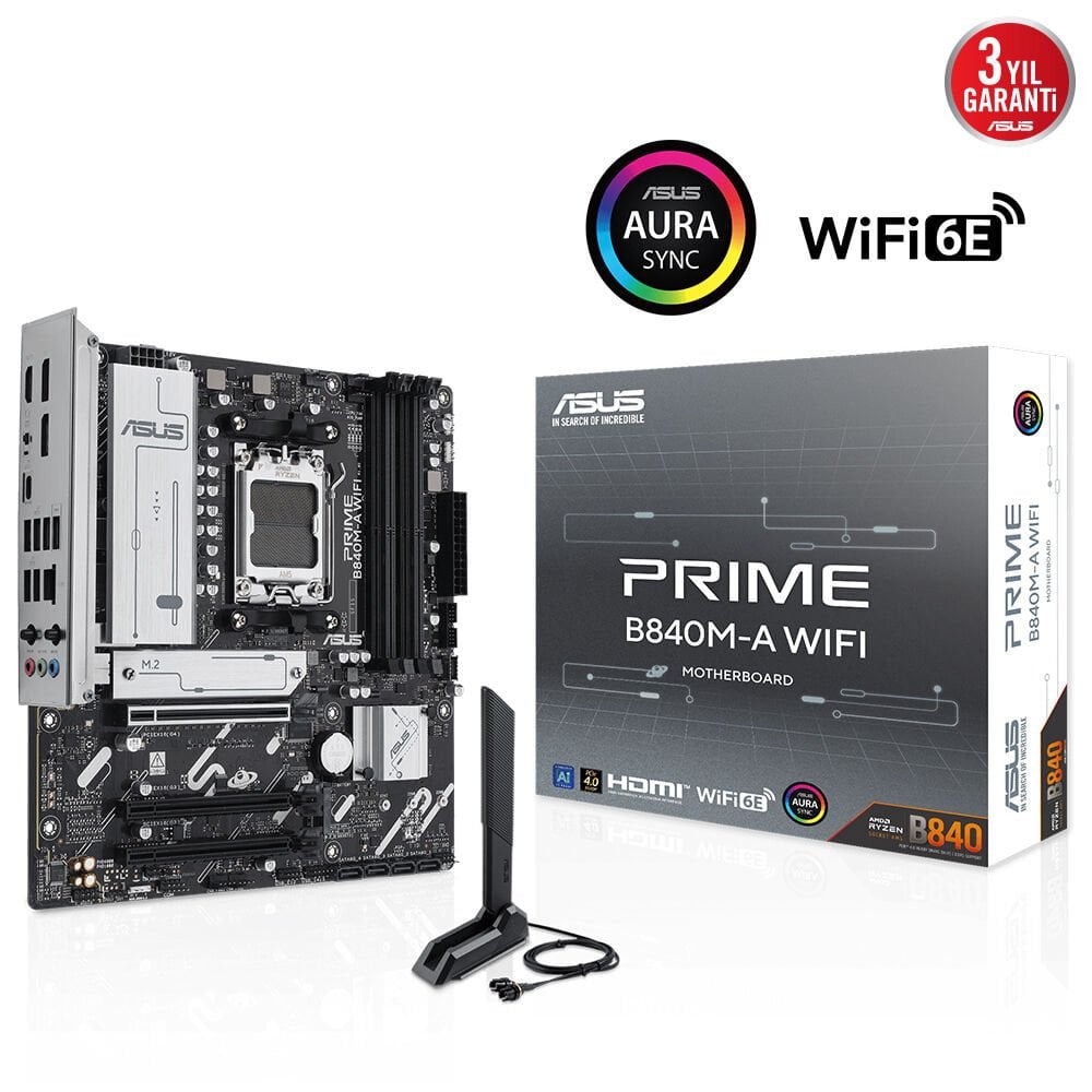 ASUS PRIME B840M-A WIFI B840 DDR5 (Vga Yok) GLan 2.5G mATX HD DP WİFİ6 BT M2 RGB AM5 AMD Anakart