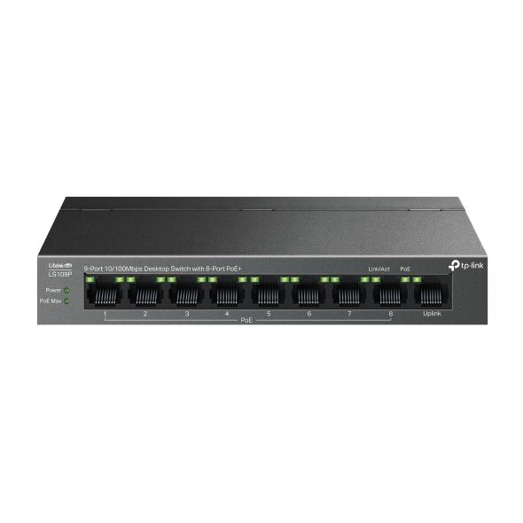 TP-LINK LS109P 9 Port Mbit 8 Port PoE+ 63W 1xMbit Uplink Desktop Yönetilemez Çelik Kasa Switch