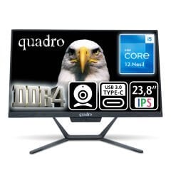 QUADRO STARK A224 25166 i5-12500 16GB 500GB SSD 23.8'' Siyah DOS All in One PC Type-c