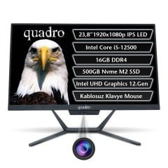 QUADRO STARK A224 25166 i5-12500 16GB 500GB SSD 23.8'' Siyah DOS All in One PC Type-c