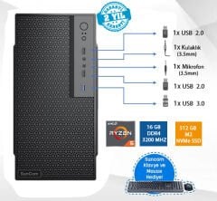 SUNCOM Force SC3-175 Ryzen 5 PRO 5650G 16GB 512GB SSD O/B DOS Masaüstü PC Wi-Fi