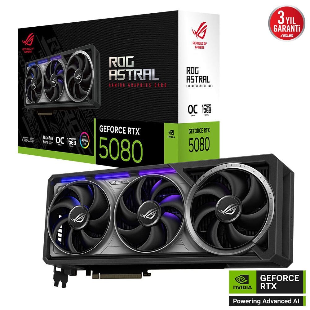 ASUS ROG-ASTRAL-RTX5080-O16G-GAMING 16GB Geforce RTX5080 GDDR7 256bit 2xHDMI 3xDP 16x Ekran Kartı (ARGB)