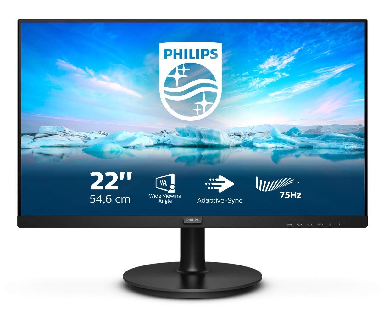 PHILIPS 222V8LA VLine 21.5'' LED 4ms 75Hz 1920x1080 FullHD VGA HDMI DP 2x5W hoparlör (VESA) Siyah Monitör