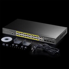 CUDY GS2028PS4-300W 24 Port 10/100/1000 Yönetilebilir (L2) +4 Port Gb. 4 SFP (1GB) Rack mount (24 Port Poe+) 300W Switch