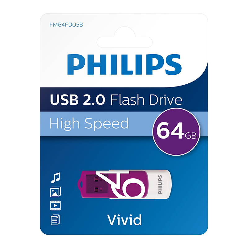 PHILIPS FM64FD05B/00 64GB USB2.0 Mor/Beyaz USB Bellek