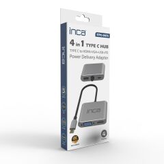 INCA ITPC-06T USB C 4'ü 1 Arada Adaptör USB C – HDMI+VGA+USB Güç Dağıtım Adaptörü