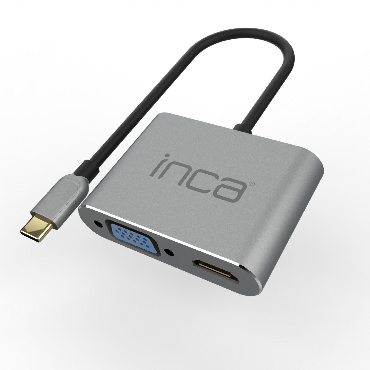 INCA ITPC-06T USB C 4'ü 1 Arada Adaptör USB C – HDMI+VGA+USB Güç Dağıtım Adaptörü
