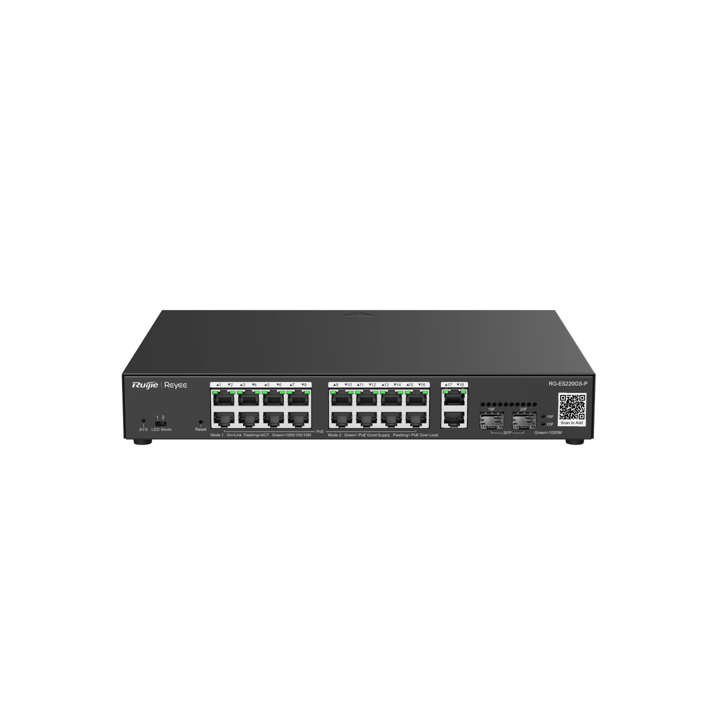 RUIJIE-REYEE RG-ES220GS-P 20 Port Gbit 16 Port PoE+ 250W 2xGbit+2xSFP Uplink Cloud Managed Switch
