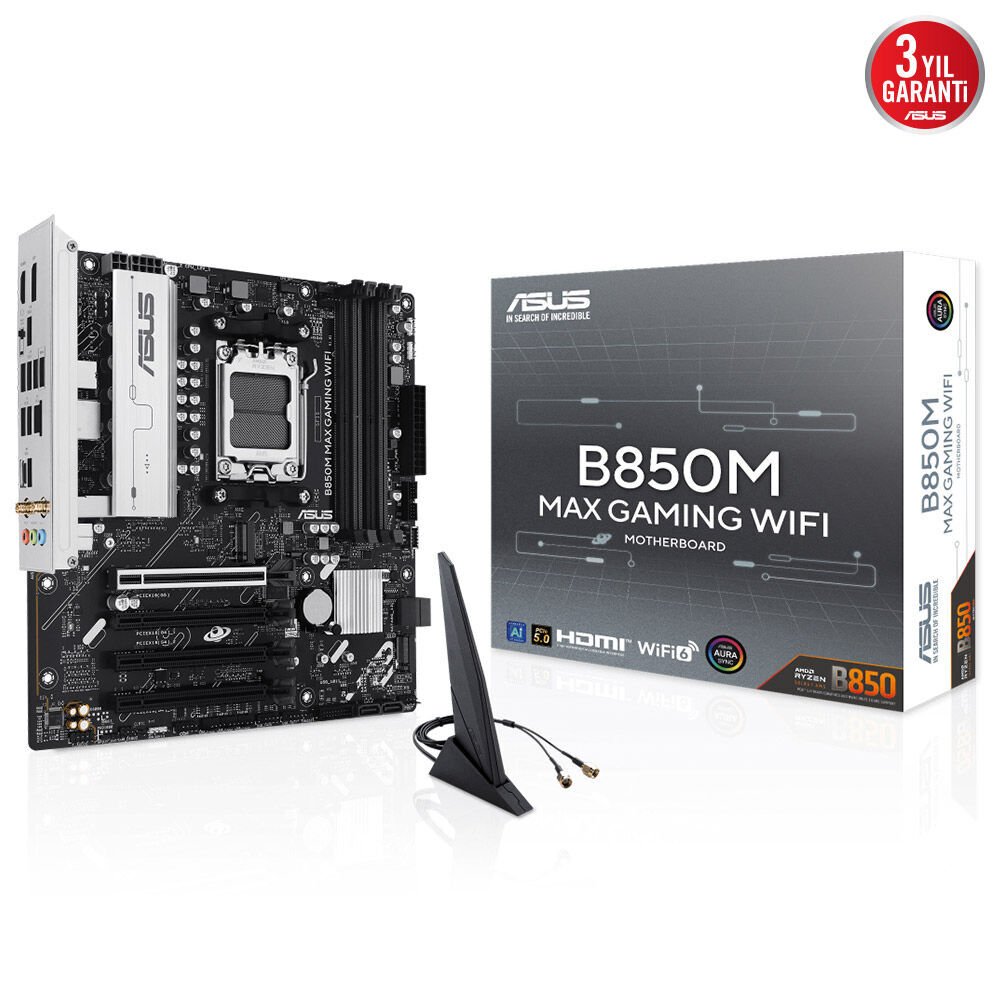 ASUS B850M MAX GAMING WIFI B850M DDR5 (Vga Yok) GLan mATX HD DP TYP-C WIFI BT M2 AM5 AMD Anakart