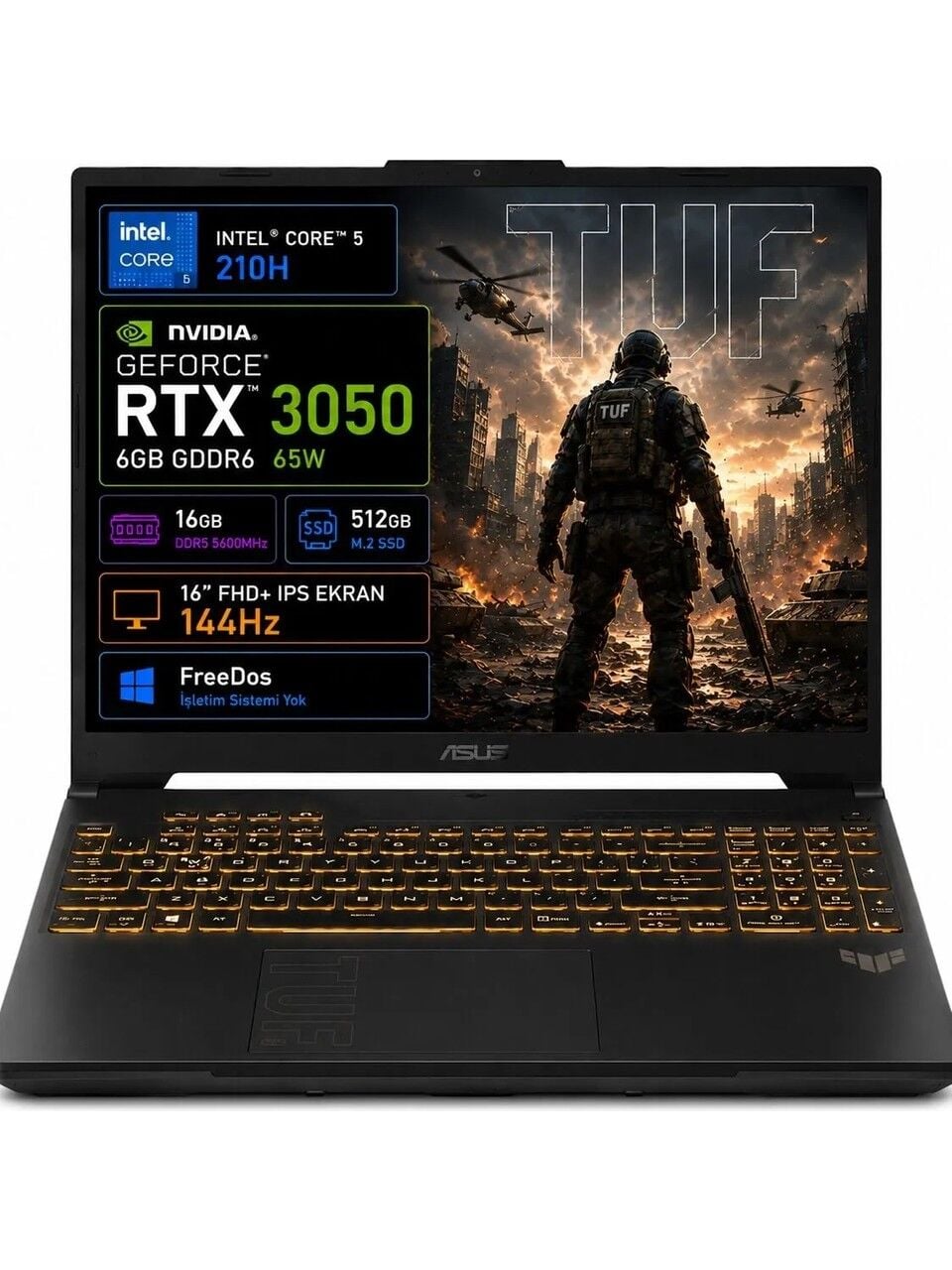 ASUS TUF Gaming F16 FX607VJB-RL037 Core 5 210H 16GB 512GB SSD 6gb RTX3050 16'' DOS Gaming Notebook