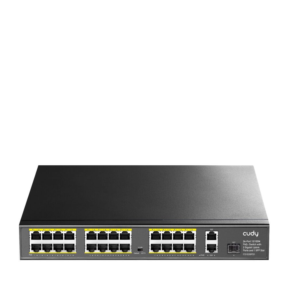 CUDY FS1026PS1 26 Port Mbit 24 Port PoE+ 300W 2xGbit+1xSFP Uplink Rackmount Yönetilemez Metal Kasa Switch