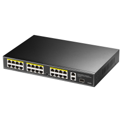 CUDY FS1026PS1 26 Port Mbit 24 Port PoE+ 300W 2xGbit+1xSFP Uplink Rackmount Yönetilemez Metal Kasa Switch