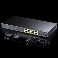 CUDY GS1020PS2 16 Port Gbit 16 Port PoE+ 200W 2xSFP Uplink Rackmount Yönetilemez Switch