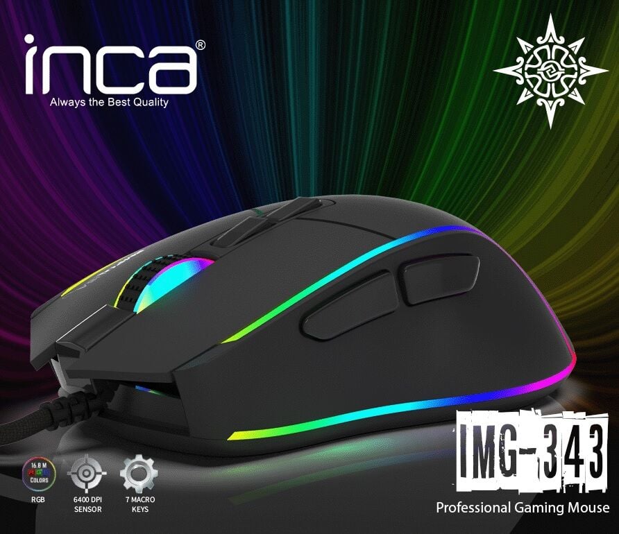 INCA IMG-343 USB 6400dpi siyah RGB Optik Oyuncu Mouse