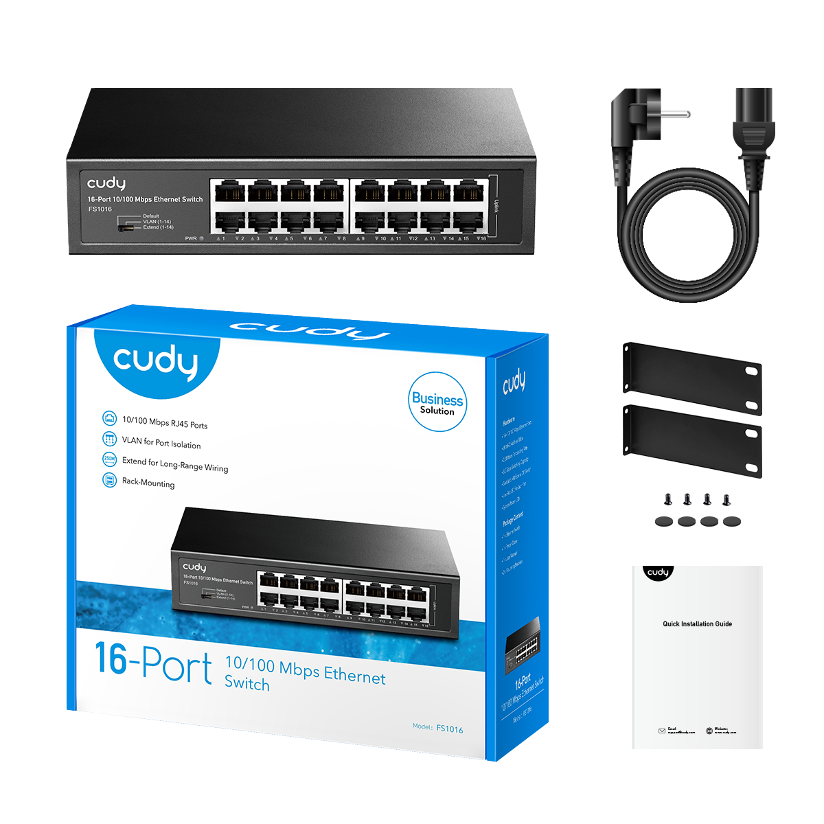 CUDY FS1016 16 Port Mbit Desktop/Rackmount Yönetilemez Metal Kasa Switch
