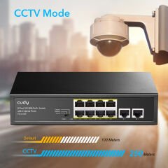 CUDY FS1010P 8 Port 10/100 Yönetilemez +2 Port Mb. Desktop (8 Port Poe+) 120W Switch