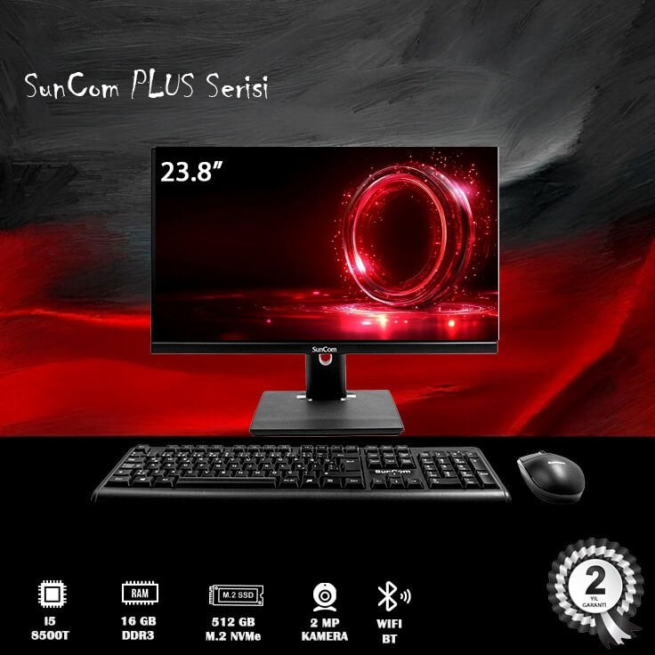 SUNCOM Plus 8G-P02-D3 i5-8500T 16GB 512GB SSD 23.8'' Siyah DOS AIO PC Pivot Ayaklı